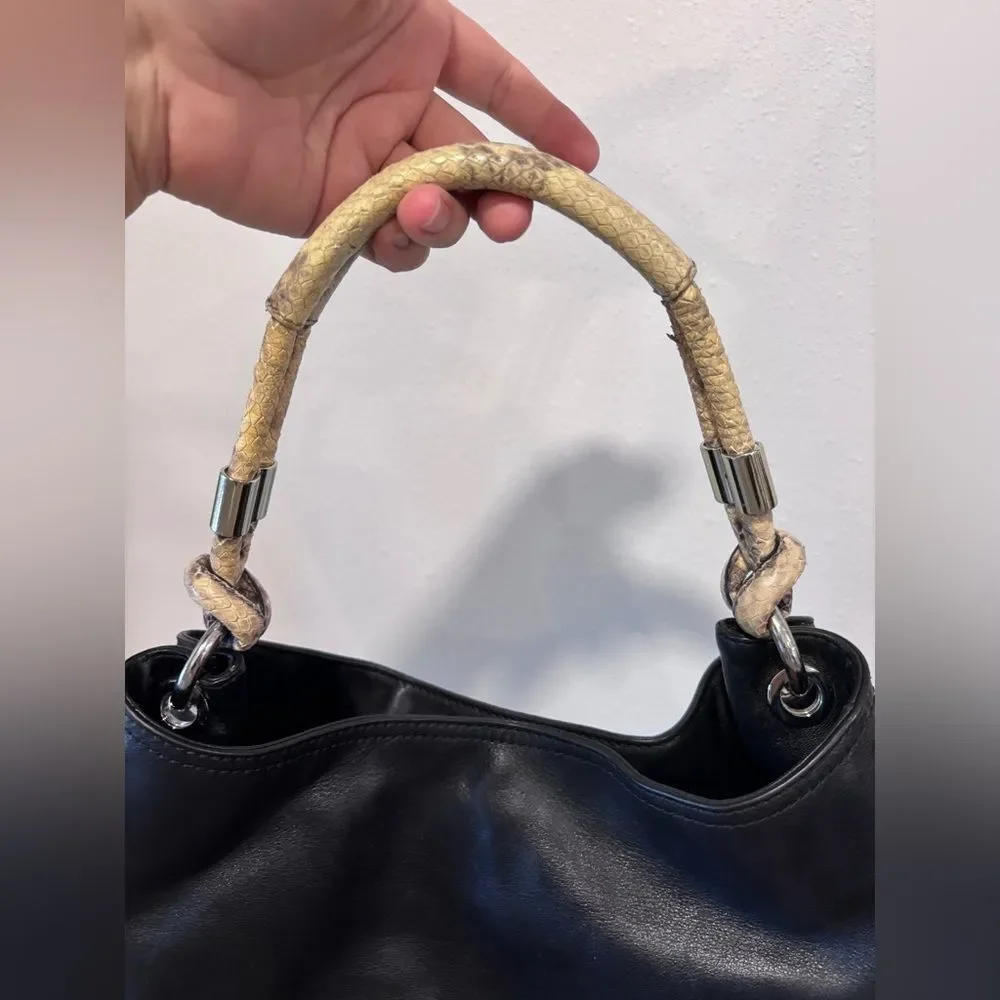 Michael Kors Isabel large convertible black leather shoulder bag snakeskin - Picture 7 of 9